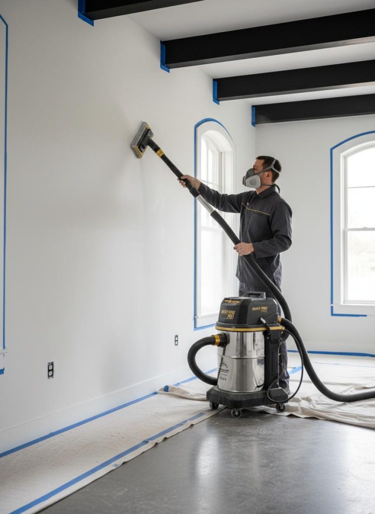 Construction dust removal before painting using HEPA vacuum
